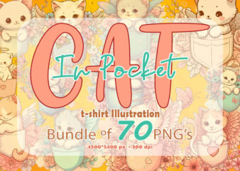 Cute Cat in Pocket Illustrations 70 Cliparts bundle meticulously crafted for Print on Demand websites