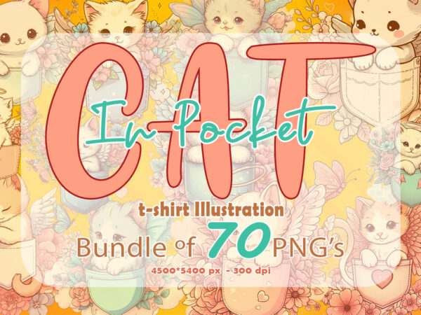 Cute cat in pocket illustrations 70 cliparts bundle meticulously crafted for print on demand websites t shirt vector file
