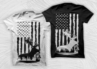 Distressed american flag with deer hunting design illustrator, hunting t shirt design, hunting svg, deer hunting t shirt design for download