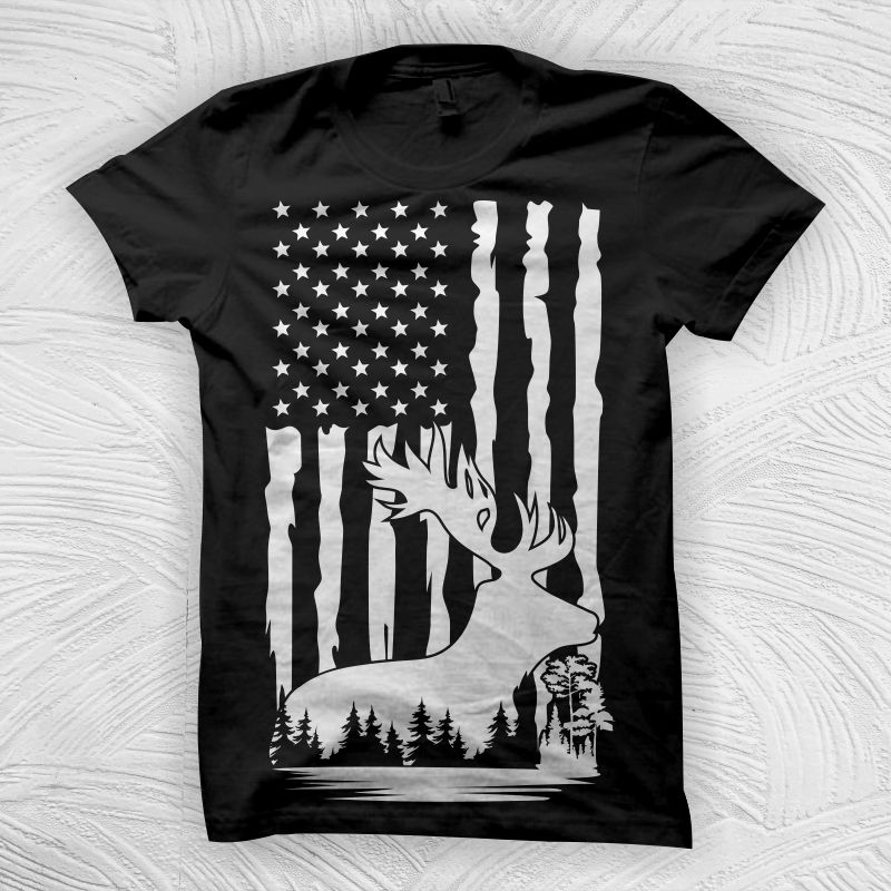 Distressed american flag with deer hunting design illustrator, hunting t shirt design, hunting svg, deer hunting t shirt design for download