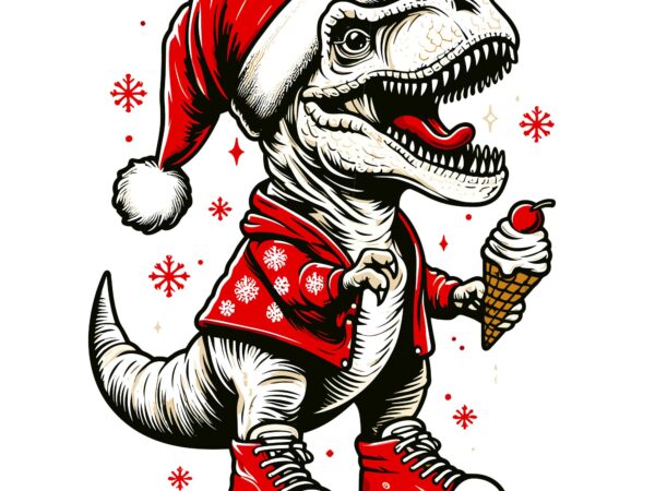 Trex eating ice cream on christmas t shirt designs for sale