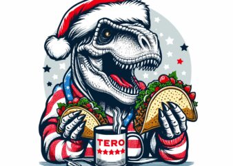 Trex eating taco on christmas t shirt designs for sale