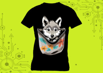 Pocket-Sized Wolf tailor-made for Print on Demand websites t shirt illustration