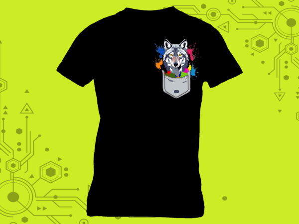 Pocket wolf art in clipart form, tailor-made for print on demand platforms t shirt illustration