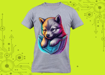 Pocket Wolf Art in Clipart Form tailor-made for Print on Demand platforms t shirt illustration