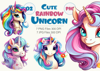 Cute rainbow unicorns 02. TShirt Sticker.