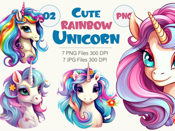 Cute rainbow unicorns 02. tshirt sticker.