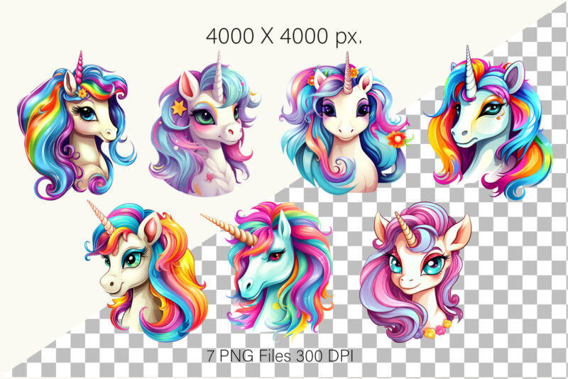 Cute rainbow unicorns 02. TShirt Sticker.