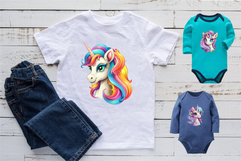 Cute rainbow unicorns 02. TShirt Sticker.