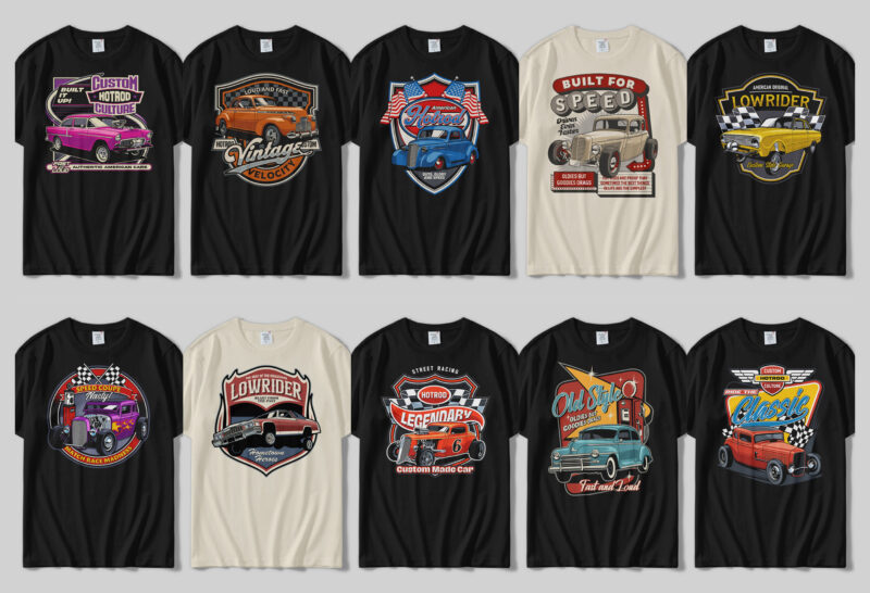 t-shirt vector Best Custom Cars T-shirts Bundle