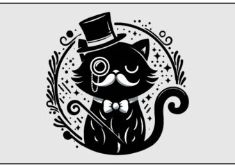 Whimsical Black Cat PNG Sublimation