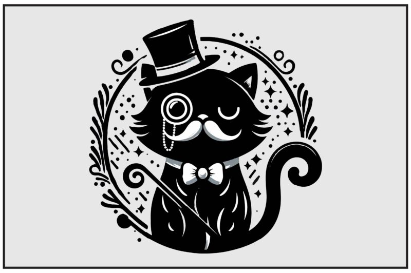 Whimsical Black Cat PNG Sublimation