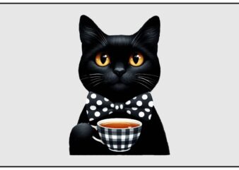 Whimsical Black Cat PNG Sublimation