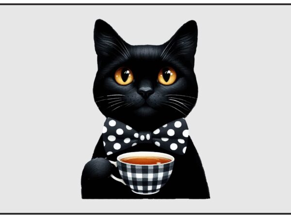 Whimsical black cat png sublimation t shirt design for sale