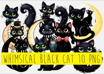 Whimsical Black Cat PNG Sublimation