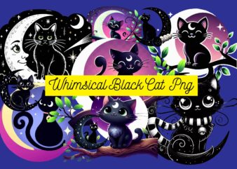 Whimsical Black Cat PNG Sublimation t shirt design for sale