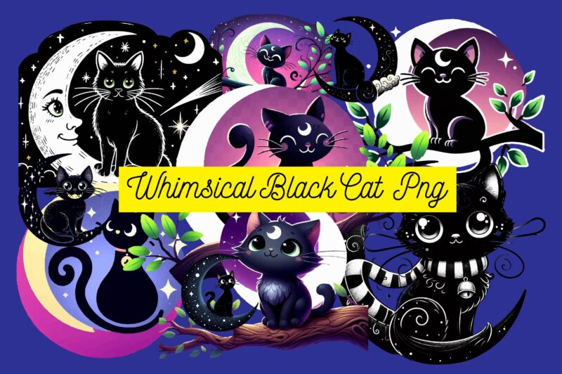 Whimsical Black Cat PNG Sublimation