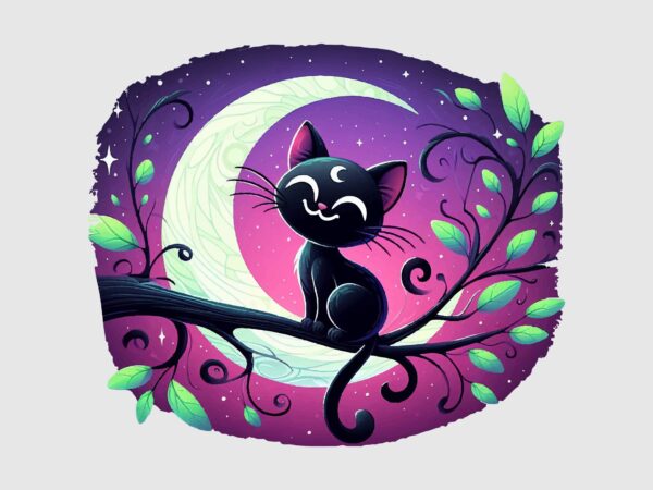 Whimsical black cat png sublimation t shirt design for sale