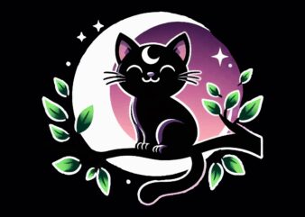 Whimsical Black Cat PNG Sublimation