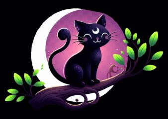 Whimsical Black Cat PNG Sublimation