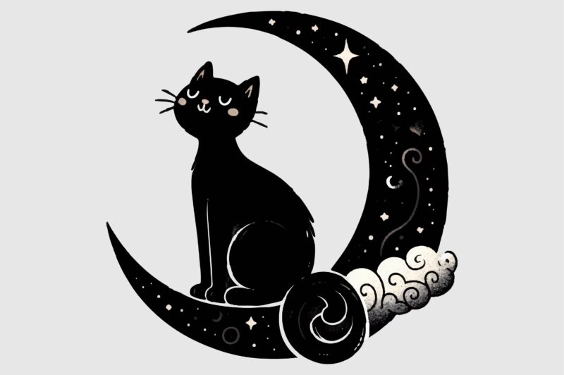 Whimsical Black Cat PNG Sublimation