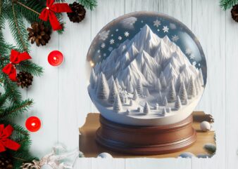 3D Snowy Landscape Globe Xmas Ornament PNG Sublimation