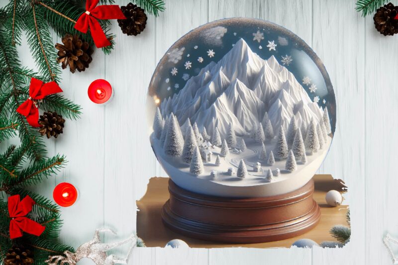 3D Snowy Landscape Globe Xmas Ornament PNG Sublimation