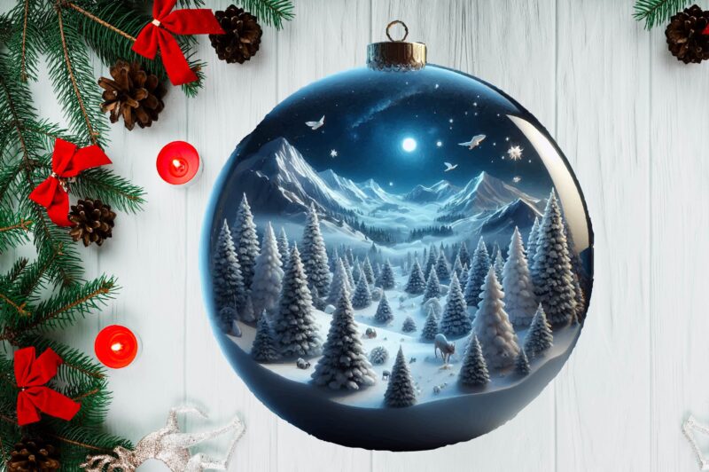 3D Snowy Landscape Globe Xmas Ornament PNG Sublimation