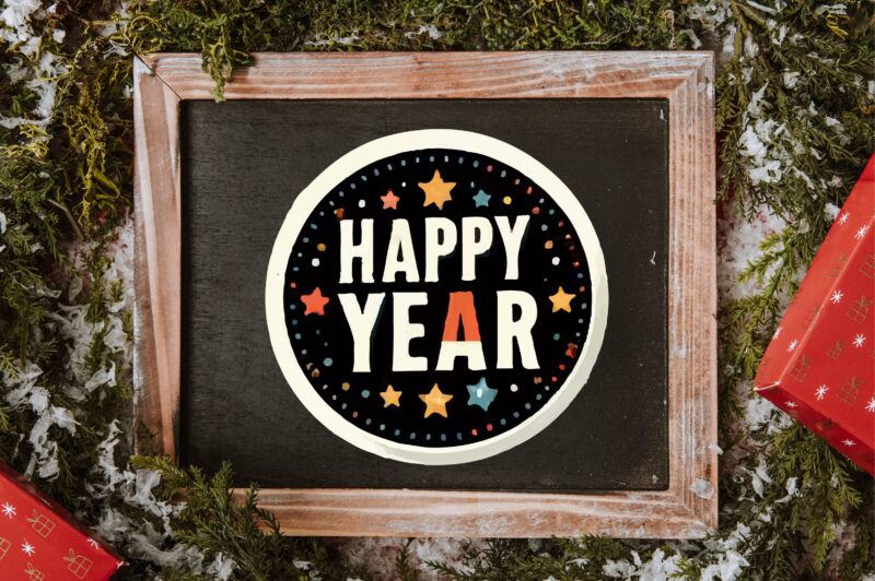 New Year Round Sticker PNG Sublimation