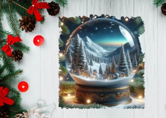 3D Snowy Landscape Globe Xmas Ornament PNG Sublimation