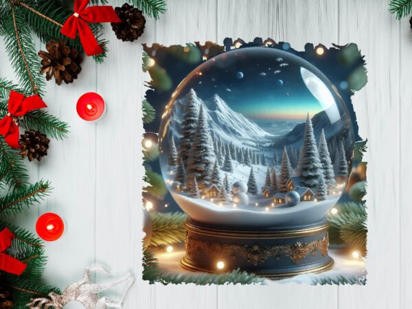 3d snowy landscape globe xmas ornament png sublimation