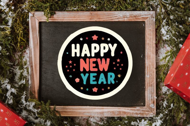 New Year Round Sticker PNG Sublimation