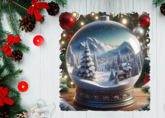 3D Snowy Landscape Globe Xmas Ornament PNG Sublimation