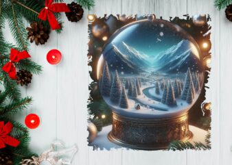 3D Snowy Landscape Globe Xmas Ornament PNG Sublimation