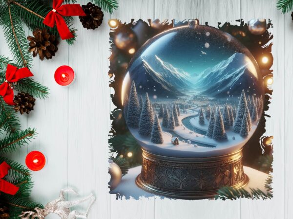 3d snowy landscape globe xmas ornament png sublimation