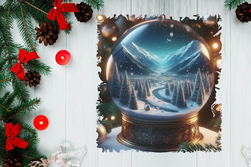 3D Snowy Landscape Globe Xmas Ornament PNG Sublimation