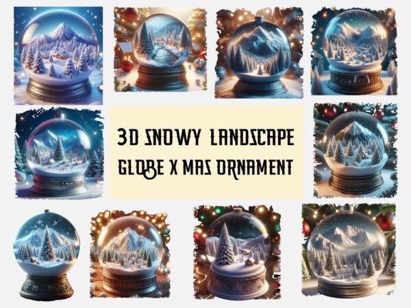 3d snowy landscape globe xmas ornament png sublimation