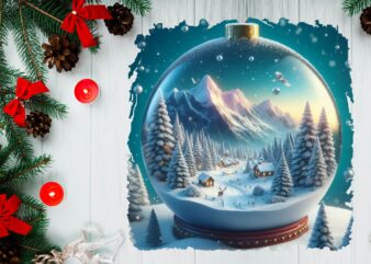 3D Snowy Landscape Globe Xmas Ornament PNG Sublimation