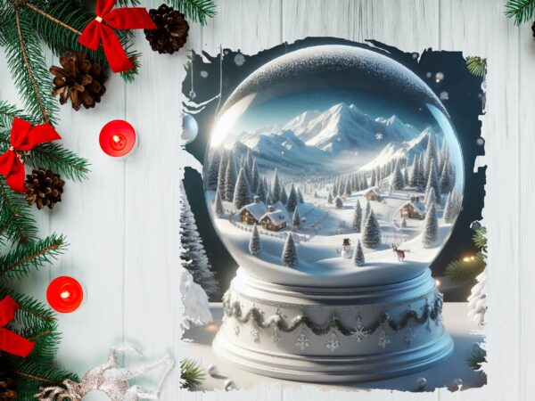 3d snowy landscape globe xmas ornament png sublimation