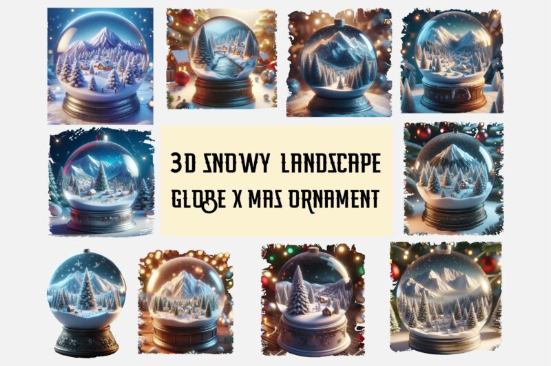 3D Snowy Landscape Globe Xmas Ornament PNG Sublimation