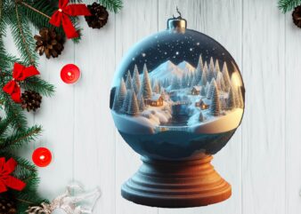 3D Snowy Landscape Globe Xmas Ornament PNG Sublimation