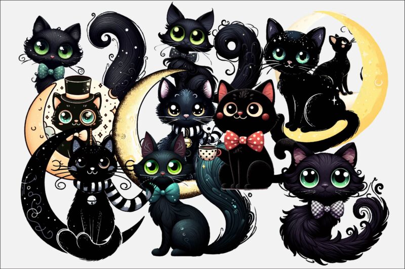Whimsical Black Cat PNG Sublimation