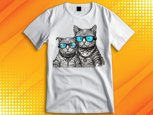 Cute cat wearing glasses t shirt vector file