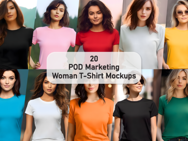 Pod marketing woman t-shirt mockup bundle