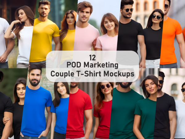 Pod marketing couple t-shirt mockup bundle