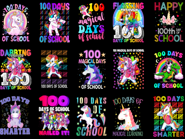 15 unicorn 100 days of school shirt designs bundle p10, unicorn 100 days of school t-shirt, unicorn 100 days of school png file, unicorn