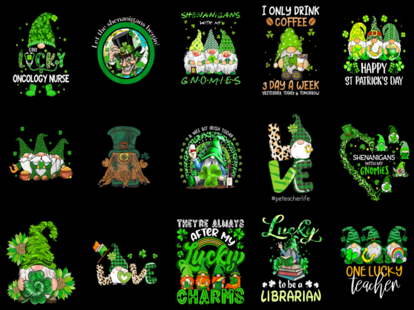 15 st. patrick’s day gnome shirt designs bundle p10, st. patrick’s day gnome t-shirt, st. patrick’s day gnome png file, st. patrick’s day gn