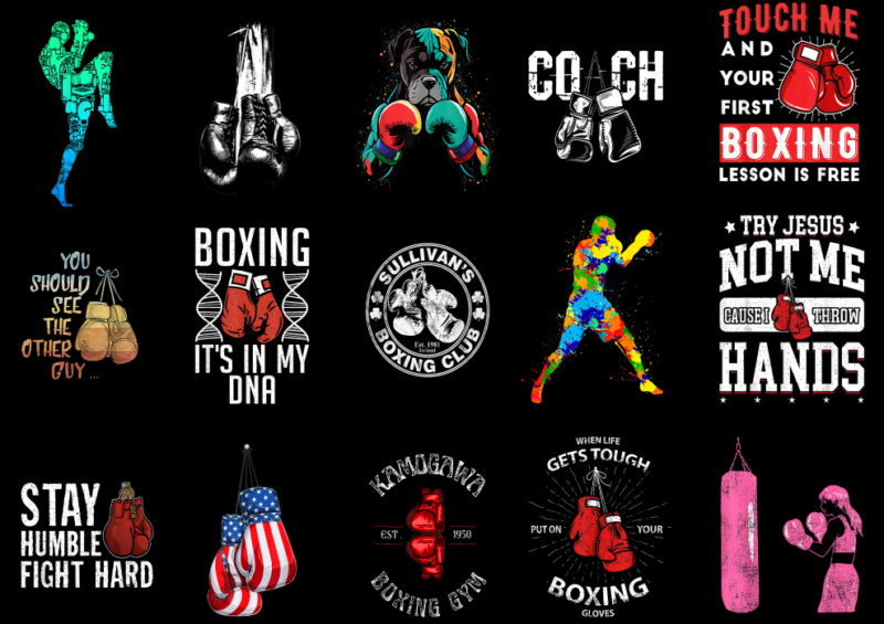 15 Boxing Shirt Designs Bundle P10, Boxing T-shirt, Boxing png file, Boxing digital file, Boxing gift, Boxing download