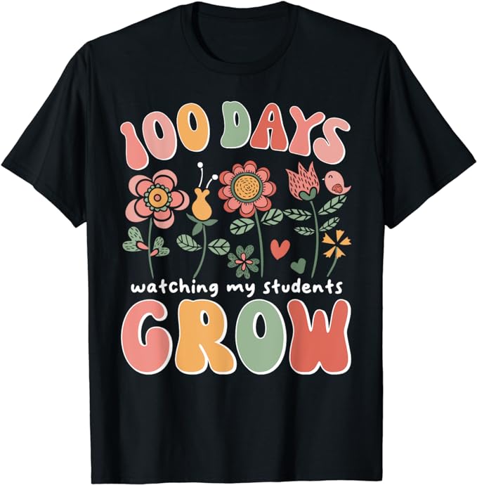 100 Days Growing Boho Flowers Teacher 100th Day of School T-Shirt