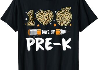100 Days Of Pre K Teacher Student Leopard Happy 100th Day T-Shirt